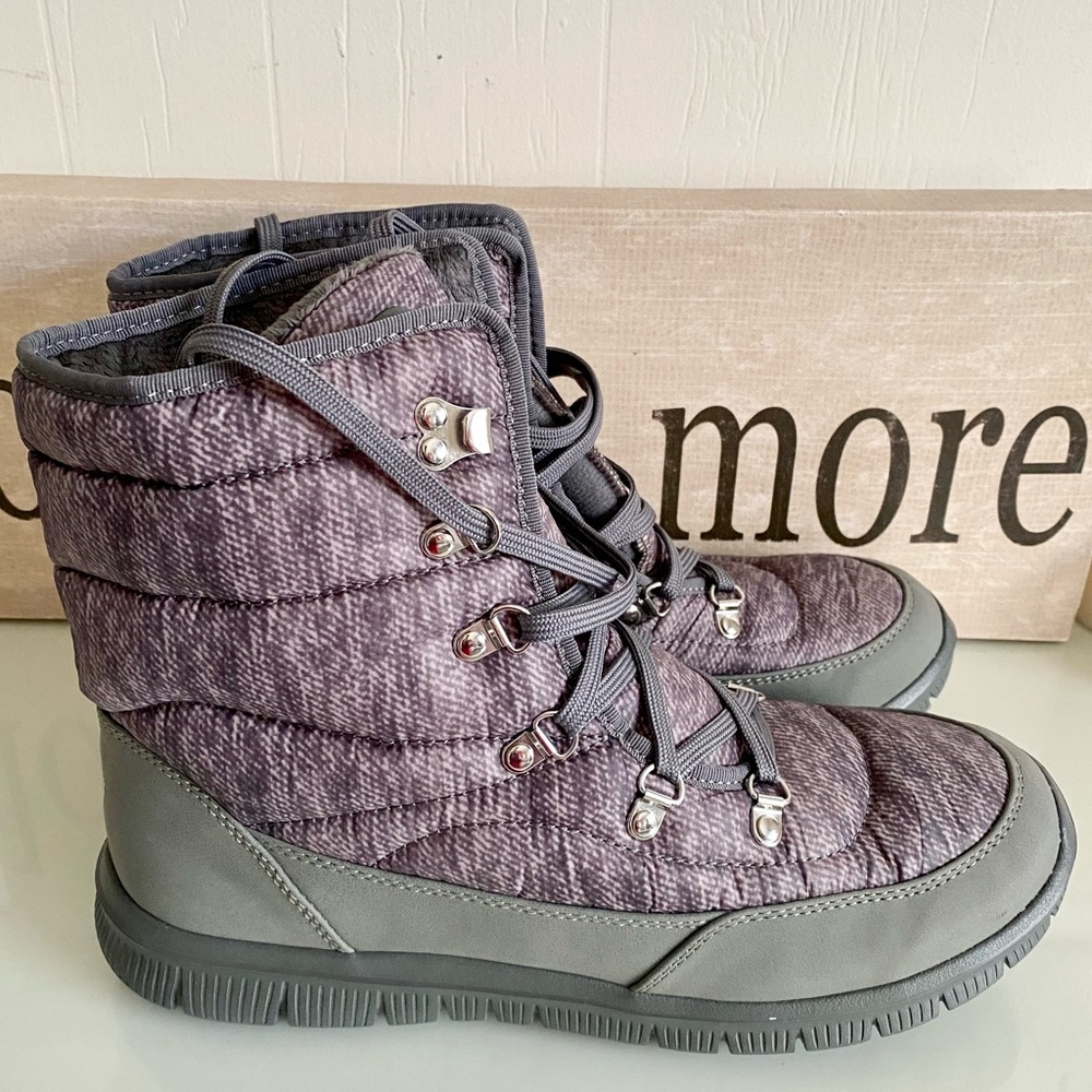 NIB Tony Little Cheeks Puffer Boots Grey Women 11